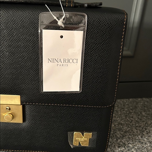 NWT Nina Ricci Black Briefcase with Gold Accents - Picture 2 of 7